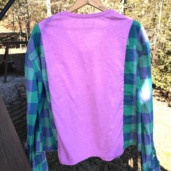 Upcycled Tee, Flannel Sleeves, Size M-L: Lake of the Ozarks Boating Graphic Top - Picture 8 of 8